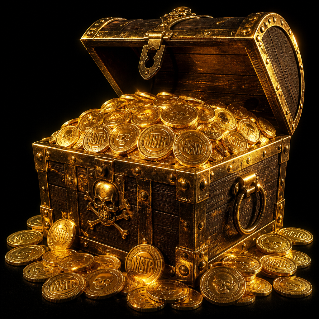 Treasure chest overflowing with MSTR gold